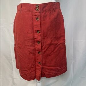 Clay Red Button Linen Skirt. LOFT button up mini skirt. Elastic waist skirt